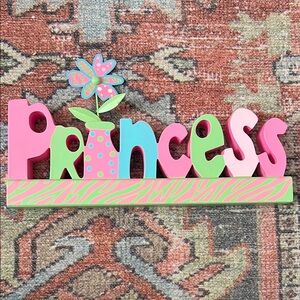 Princess Wooden Shelf Sitter Sign - Pink, Blue & Green
